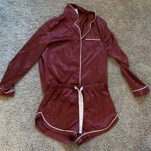 Women’s Small Silk Maroon Pajama Set